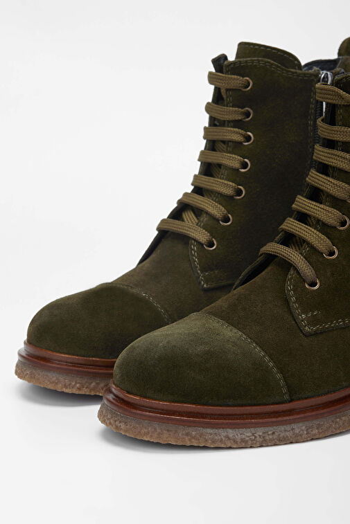 Tamer Tanca Kadın Hakiki Deri Haki Süet Casual Bot - Görsel 4