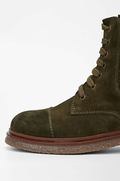 Tamer Tanca Kadın Hakiki Deri Haki Süet Casual Bot - Görsel 5