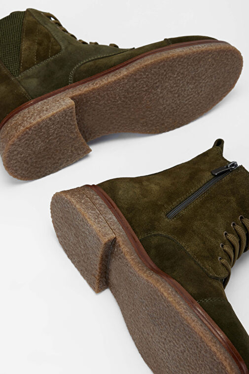 Tamer Tanca Kadın Hakiki Deri Haki Süet Casual Bot - Görsel 7