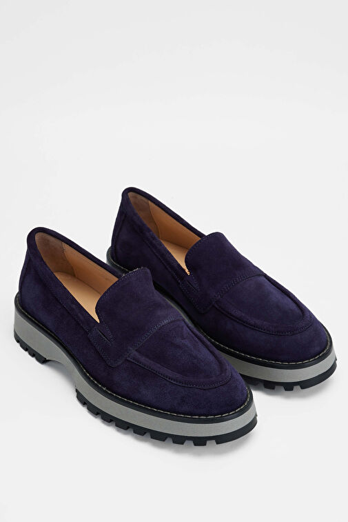 Tamer Tanca Kadın Hakiki Deri Lacivert Süet Loafer Ayakkabı - Görsel 3