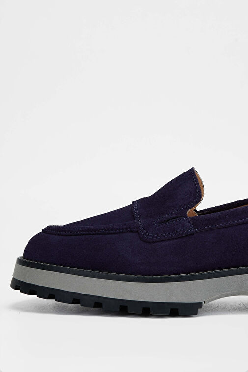 Tamer Tanca Kadın Hakiki Deri Lacivert Süet Loafer Ayakkabı - Görsel 4