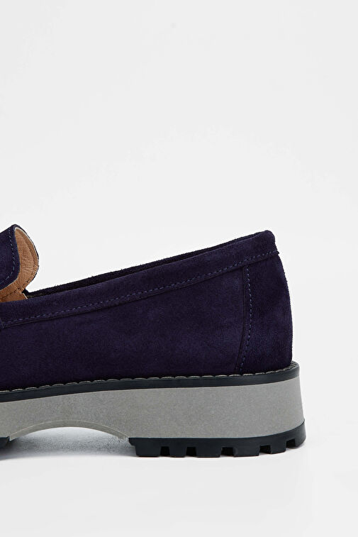 Tamer Tanca Kadın Hakiki Deri Lacivert Süet Loafer Ayakkabı - Görsel 6