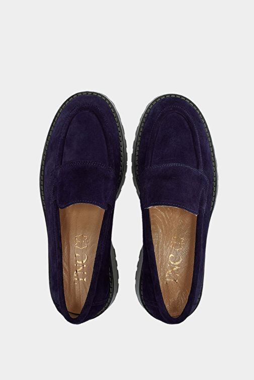 Tamer Tanca Kadın Hakiki Deri Lacivert Süet Loafer Ayakkabı - Görsel 7