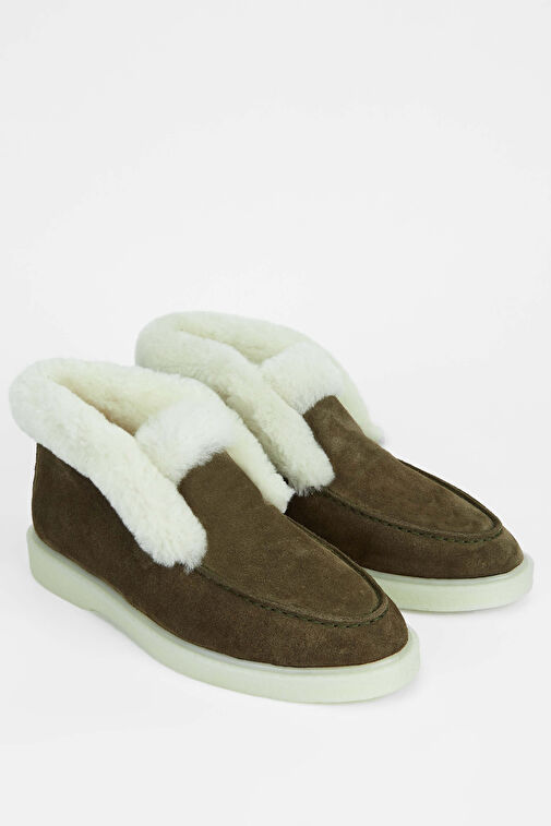 Tamer Tanca Kadın Hakiki Deri Haki Süet Casual Bot - Görsel 3