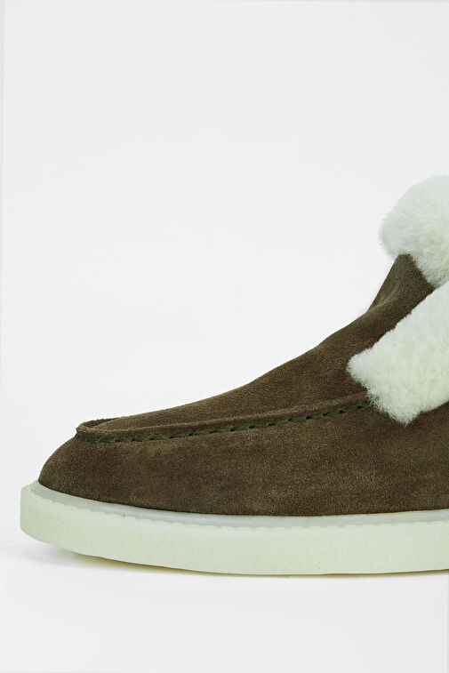 Tamer Tanca Kadın Hakiki Deri Haki Süet Casual Bot - Görsel 4