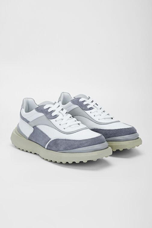 Valmenti Beyaz-Gri Erkek Deri Sneaker 698 1060-4 ERK AYK SK23/24 - Görsel 3