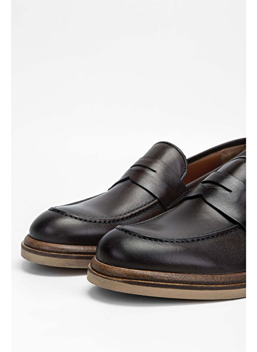 Tamer Tanca Erkek Hakiki Deri Kahverengi Loafer Ayakkabı - Görsel 4