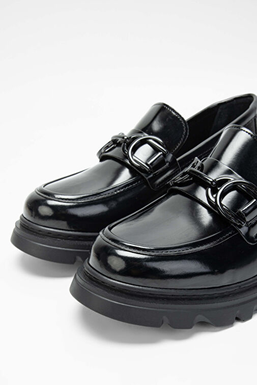 Tamer Tanca Kadın Suni Deri Siyah Açma Loafer Ayakkabı - Görsel 4