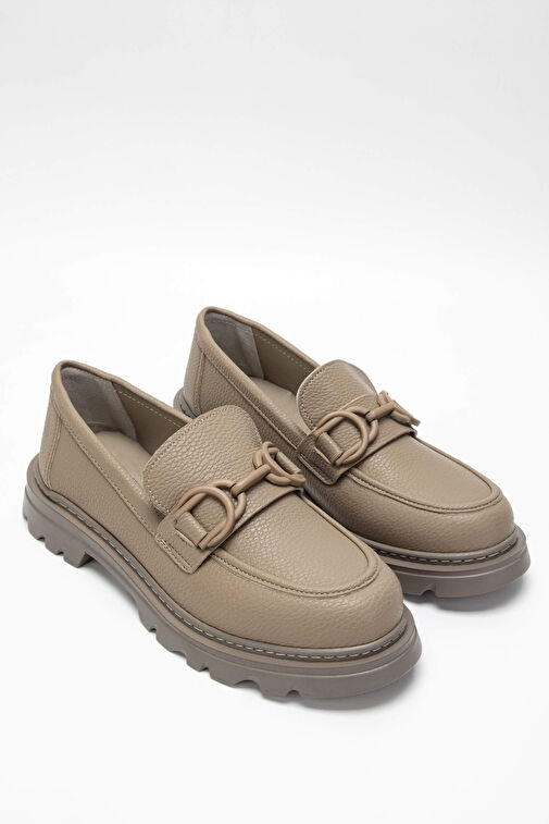 Tamer Tanca Kadın Suni Deri Bej Loafer Ayakkabı - Görsel 3