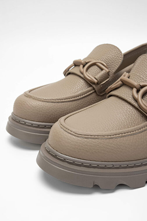 Tamer Tanca Kadın Suni Deri Bej Loafer Ayakkabı - Görsel 4