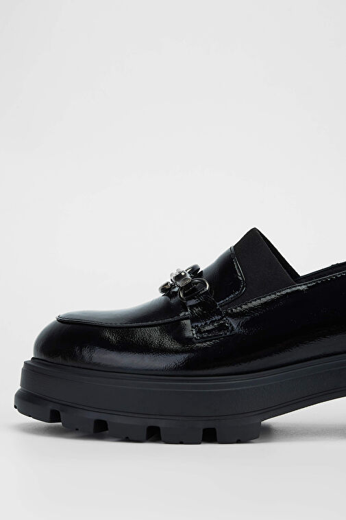 Tamer Tanca Kadın Hakiki Deri Siyah Rugan Loafer Ayakkabı - Görsel 3