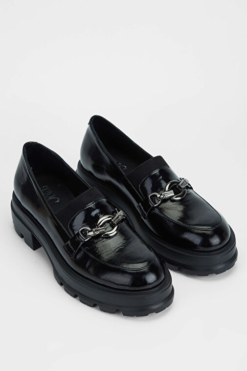 Tamer Tanca Kadın Hakiki Deri Siyah Rugan Loafer Ayakkabı - Görsel 2