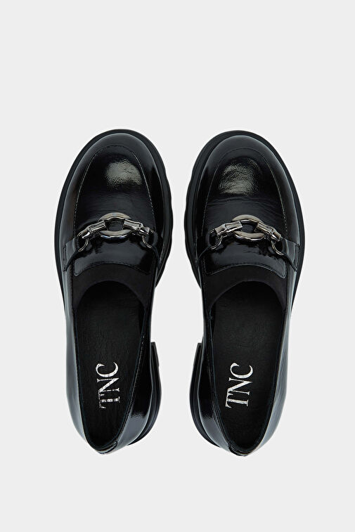 Tamer Tanca Kadın Hakiki Deri Siyah Rugan Loafer Ayakkabı - Görsel 5