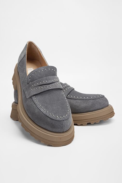 Valmenti Kadın Gri Süet Hakiki Deri Loafer Ayakkabı - Görsel 5