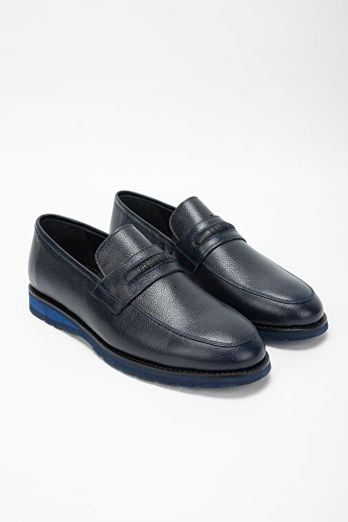 Valmenti Mera Erkek Lacivert Hakiki Deri Loafer Ayakkabı - Görsel 3