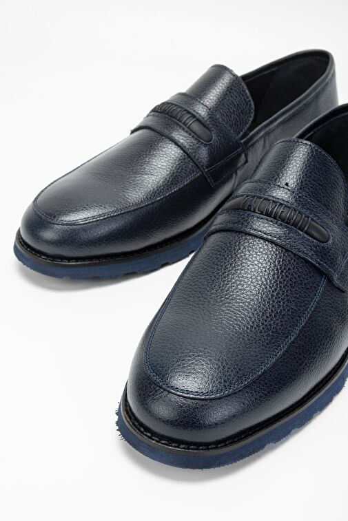 Valmenti Mera Erkek Lacivert Hakiki Deri Loafer Ayakkabı - Görsel 4