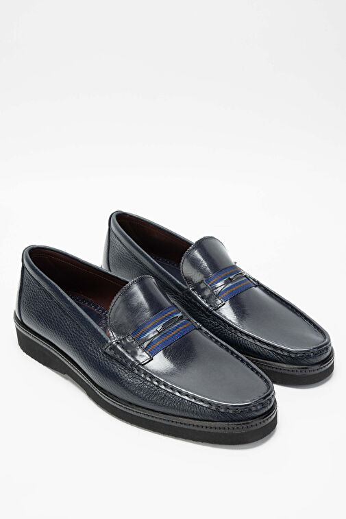 Tamer Tanca Erkek Hakiki Deri Lacivert Loafer Ayakkabı - Görsel 3