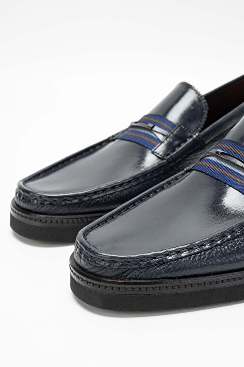 Tamer Tanca Erkek Hakiki Deri Lacivert Loafer Ayakkabı - Görsel 4