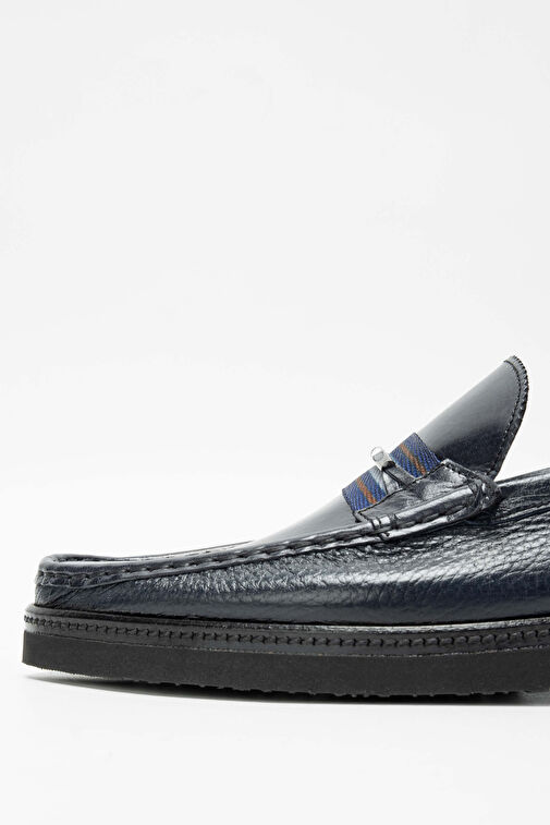 Tamer Tanca Erkek Hakiki Deri Lacivert Loafer Ayakkabı - Görsel 5