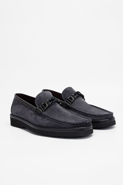 Valmenti Erkek Gri Süet Hakiki Deri Loafer Ayakkabı - Görsel 3