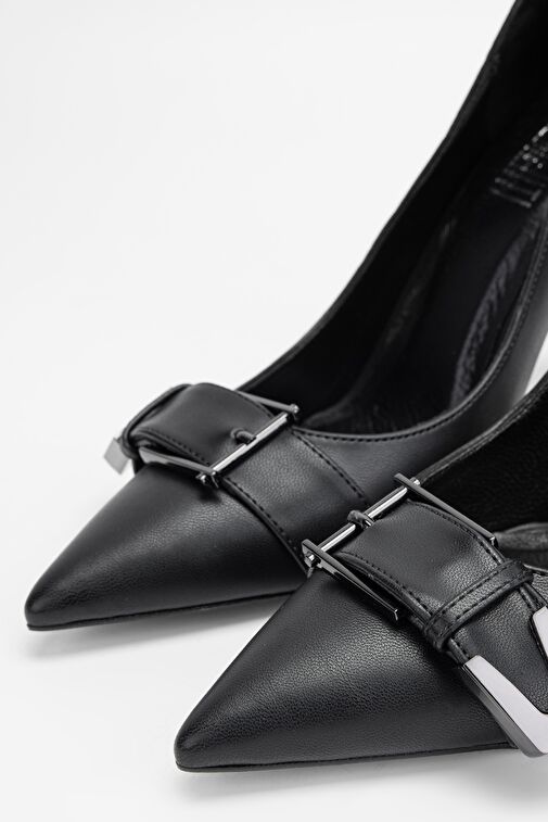 Valmenti Kadın Siyah Hakiki Deri Topuklu Ayakkabı - Görsel 4