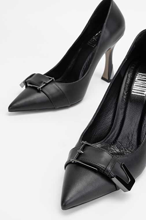 Valmenti Kadın Siyah Hakiki Deri Topuklu Ayakkabı - Görsel 5
