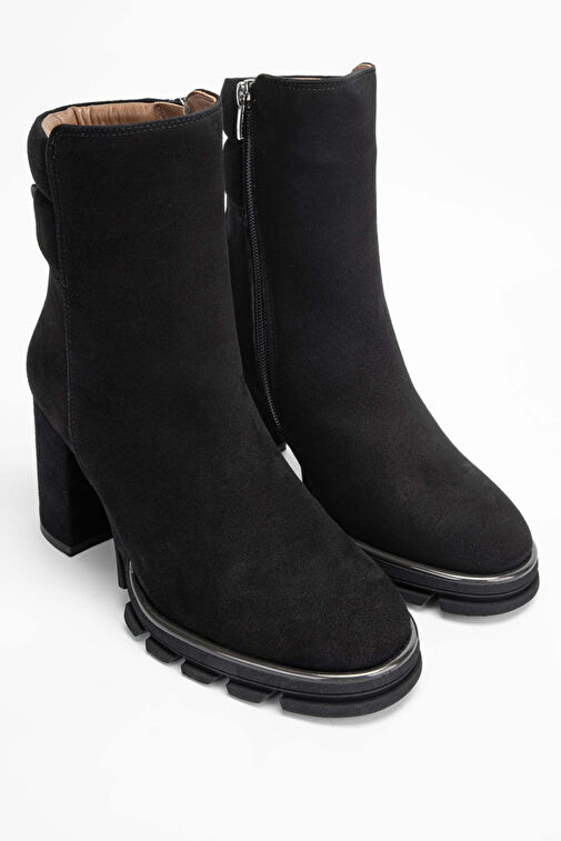 Tamer Tanca Kadın Hakiki Deri Siyah Süet Topuklu Bot - Görsel 3