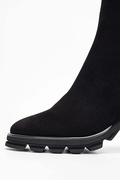 Tamer Tanca Kadın Hakiki Deri Siyah Süet Topuklu Bot - Görsel 4