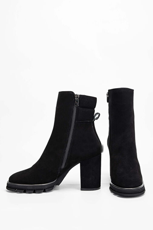 Tamer Tanca Kadın Hakiki Deri Siyah Süet Topuklu Bot - Görsel 6