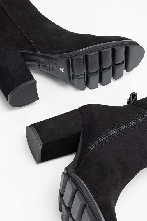 Tamer Tanca Kadın Hakiki Deri Siyah Süet Topuklu Bot - Görsel 7