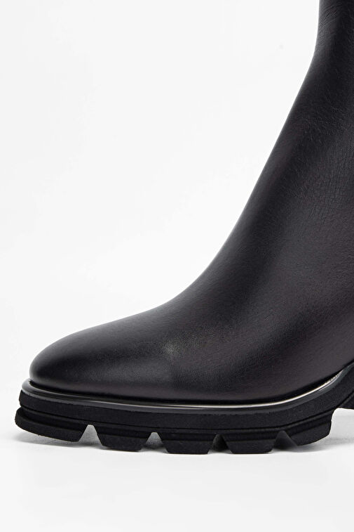 Tamer Tanca Kadın Hakiki Deri Siyah Deri Topuklu Bot - Görsel 4