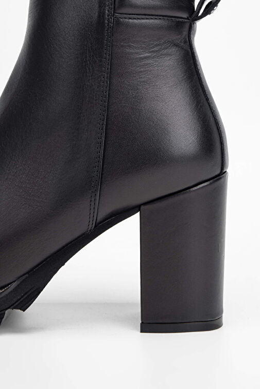 Tamer Tanca Kadın Hakiki Deri Siyah Deri Topuklu Bot - Görsel 5