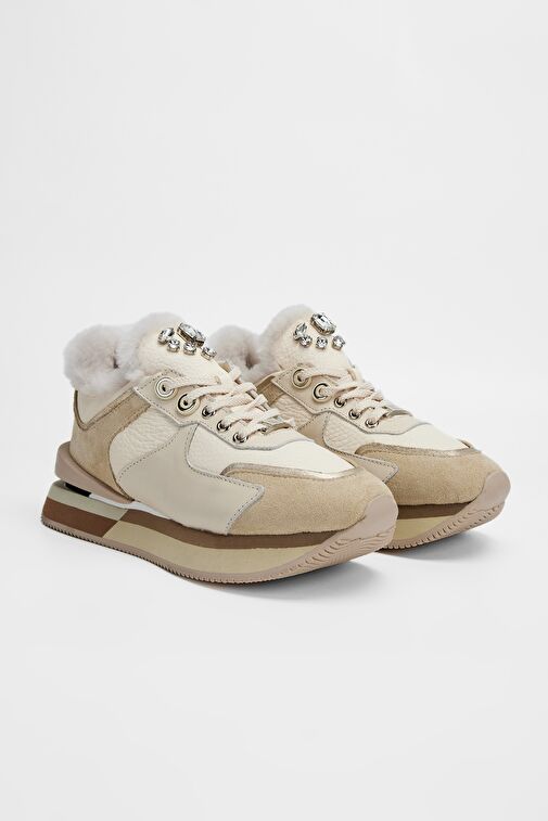Valmenti Lina Kadın Bej Floter Hakiki Deri Sneakers & Spor Ayakkabı - Görsel 3