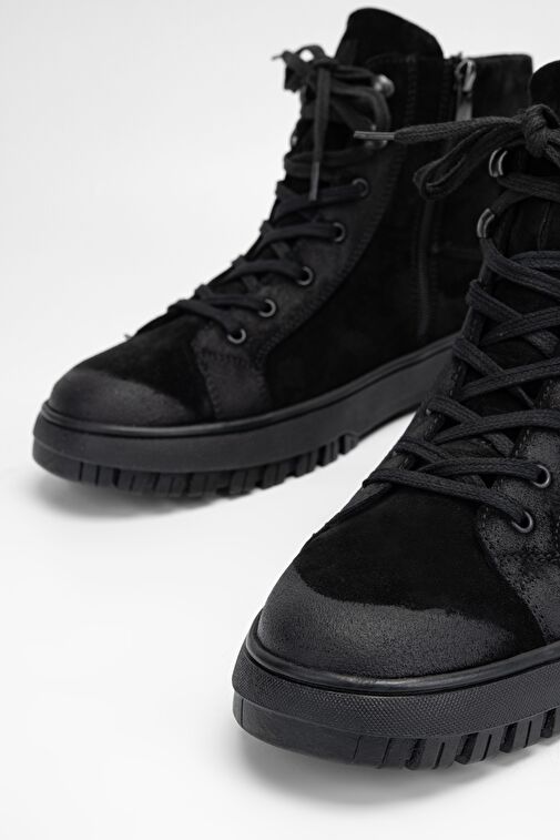 Valmenti Erkek Siyah grft Hakiki Deri Casual Bot - Görsel 4