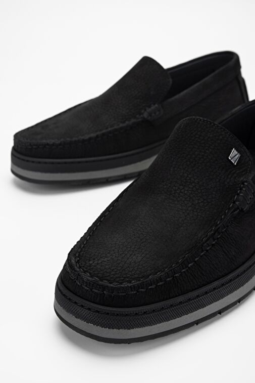 Valmenti Nohy Erkek Siyah Nubuk Hakiki Deri Loafer Ayakkabı - Görsel 4