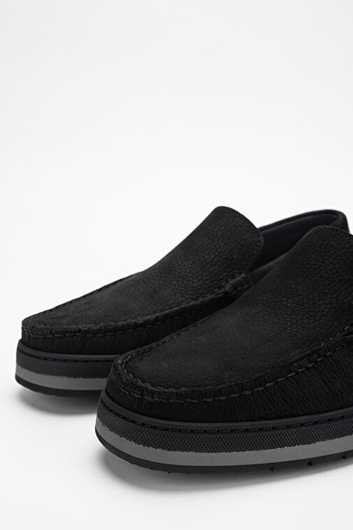 Valmenti Nohy Erkek Siyah Nubuk Hakiki Deri Loafer Ayakkabı - Görsel 5