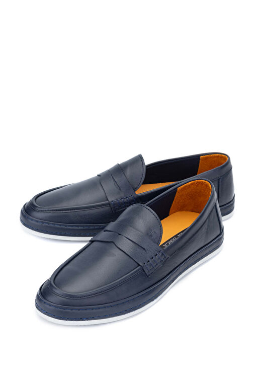 Tamer Tanca Erkek Hakiki Deri Lacivert Loafer Ayakkabı - Görsel 6