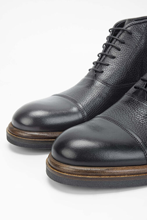 Tamer Tanca Erkek Hakiki Deri Siyah Casual Bot - Görsel 4