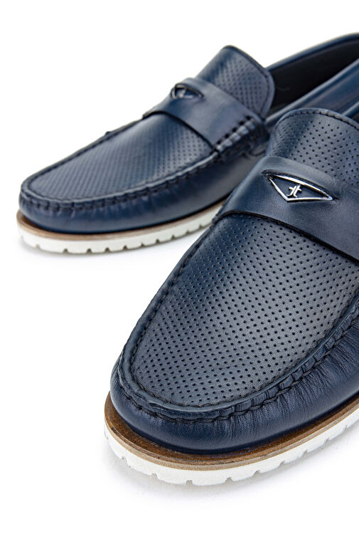 Tamer Tanca Erkek Hakiki Deri Lacivert Loafer Ayakkabı - Görsel 5