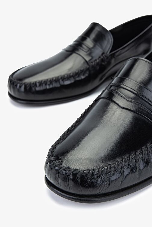 D.LEPORI Erkek Hakiki Deri Siyah Loafer Ayakkabı - Görsel 4