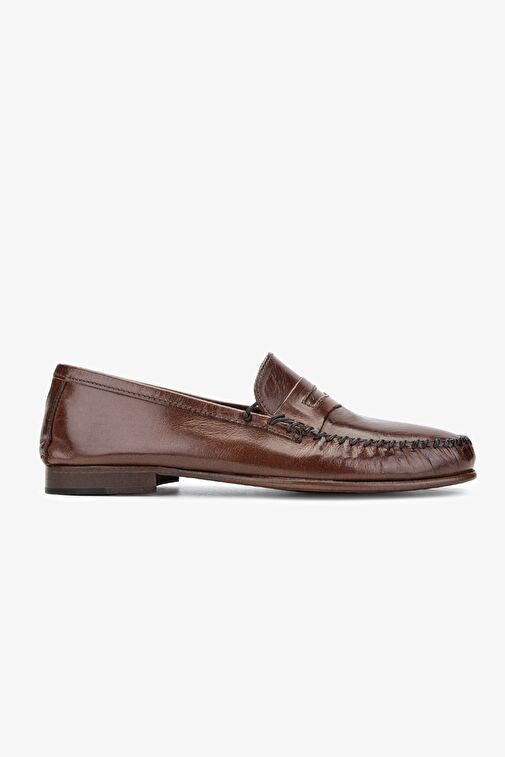 D.LEPORI Erkek Hakiki Deri Kahverengi Loafer Ayakkabı - Görsel 2