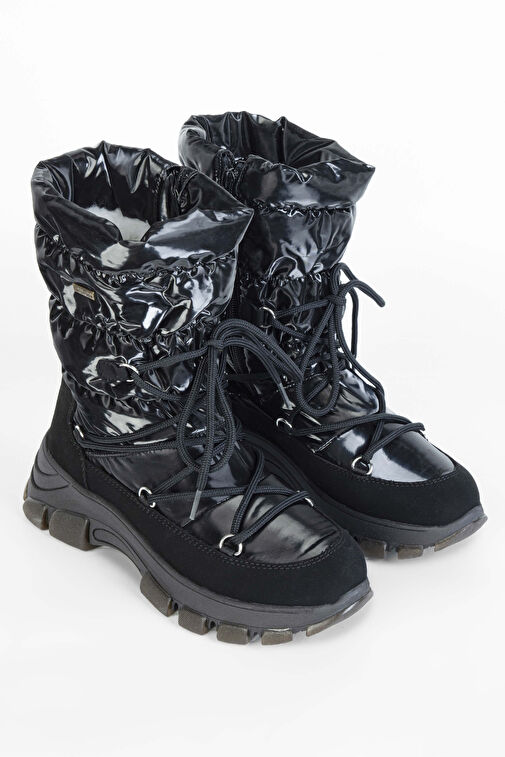 OTHREE Kadın Deri & Tekstil Siyah Kar Botu - Görsel 3