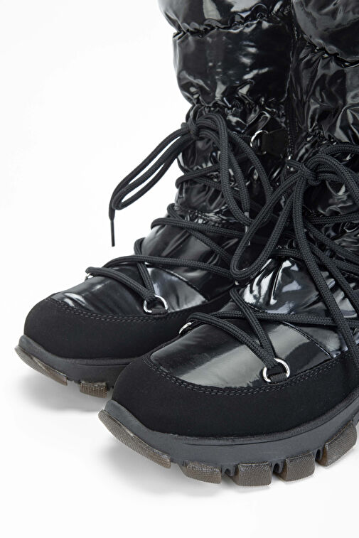 OTHREE Kadın Deri & Tekstil Siyah Kar Botu - Görsel 4