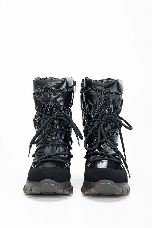 OTHREE Kadın Deri & Tekstil Siyah Kar Botu - Görsel 5