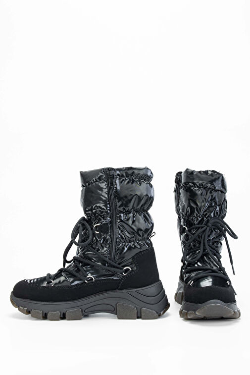 OTHREE Kadın Deri & Tekstil Siyah Kar Botu - Görsel 6