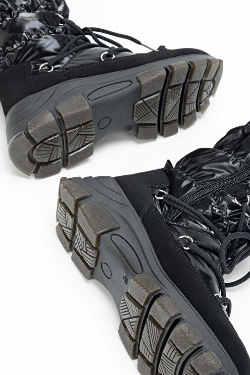 OTHREE Kadın Deri & Tekstil Siyah Kar Botu - Görsel 8