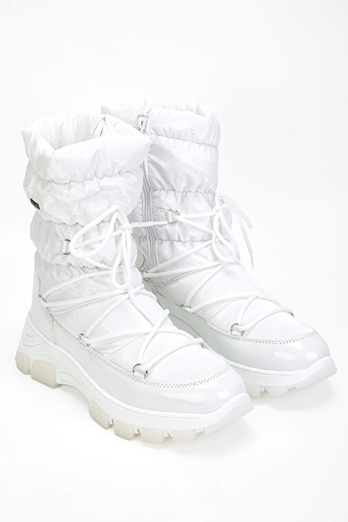 OTHREE Kadın Deri & Tekstil Beyaz Kar Botu - Görsel 3