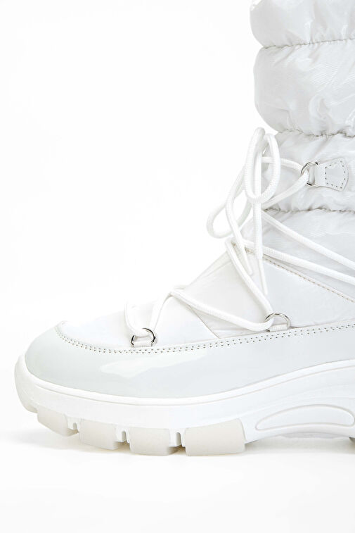 OTHREE Kadın Deri & Tekstil Beyaz Kar Botu - Görsel 4