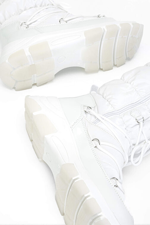 OTHREE Kadın Deri & Tekstil Beyaz Kar Botu - Görsel 7