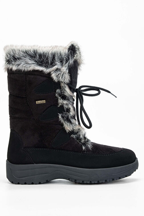 OTHREE Kadın Deri & Tekstil Siyah Kar Botu - Görsel 2